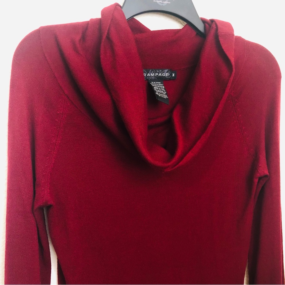 RAMPAGE Juniors Cowlneck Sweater Long Sleeve Wine Red Basic Pullover - Picture 3 of 9